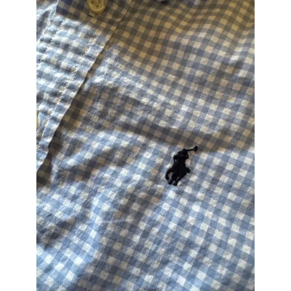Ralph Lauren Blue White Gingham Navy Pony Logo Toddler Size 5 Button Up Shirt